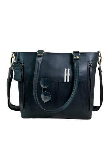 Madosh Women's Genuine Leather Tote Bag | Multi-Pocket Shoulder Bag | Adjustable & Detachable Strap | Elegant Everyday Handbag for Work & Travel (Black)